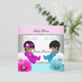 Invitation Baby shower de révélation de genre Rose Turquoise  (Debout devant)