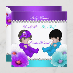 Invitation Baby shower de révélation de genre Violet Turquois