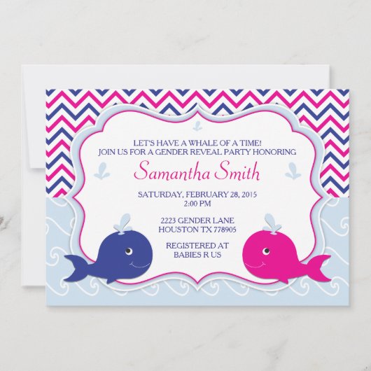 Invitation Baby shower de révélation de sexe baleine Invitati (Devant)