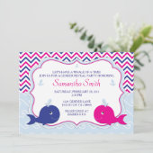 Invitation Baby shower de révélation de sexe baleine Invitati (Debout devant)