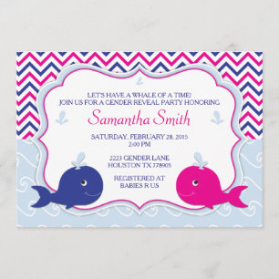 Invitation Baby shower de révélation de sexe baleine Invitati