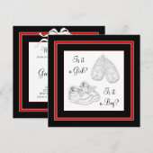 Invitation Baby shower de révélation du genre rouge noir (Devant / Derrière)