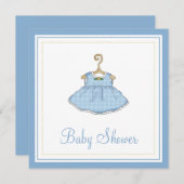 Invitation Baby shower de robe bleu petite fille (Devant / Derrière)