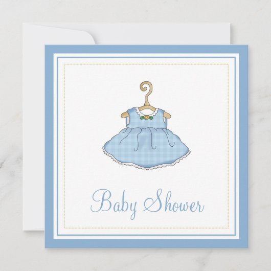 Invitation Baby shower de robe bleu petite fille (Devant)