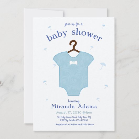 Invitation Baby shower de robe de garçon bleu (Devant)