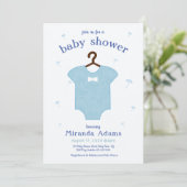 Invitation Baby shower de robe de garçon bleu (Debout devant)