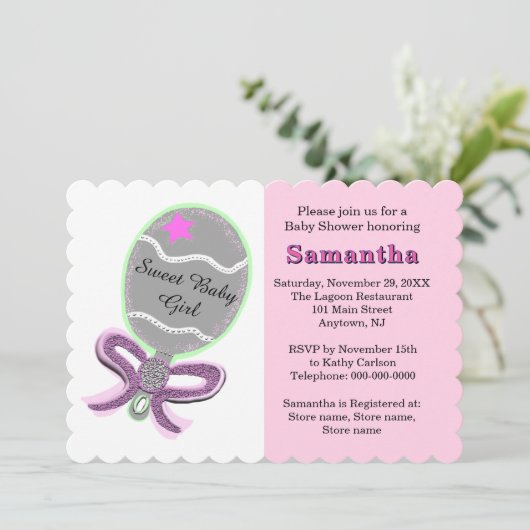 Invitation Baby shower de roche en argent rose Star (Debout devant)
