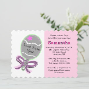 Invitation Baby shower de roche en argent rose Star