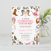 Invitation Baby shower de rodéo occidental Pink Little Cowgir (Debout devant)