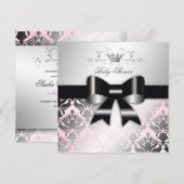 Invitation baby shower de rose d'arc de noir du miroitement (Devant / Derrière)