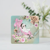 Invitation Baby shower de Rose de chaussures turquoise et ros (Debout devant)