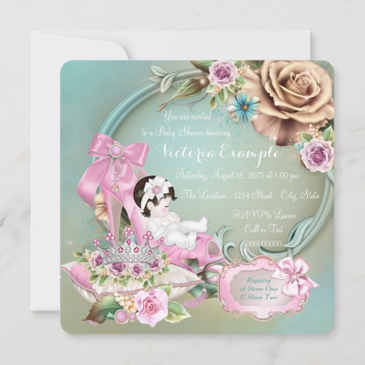 Invitation Baby shower de Rose de chaussures turquoise et ros (Dos)