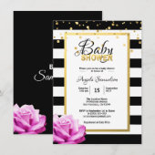 Invitation Baby shower de rose rose rose rose noire or noir (Devant / Derrière)