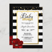 Invitation Baby shower de rose rouge à fleurs blanches d'or (Devant / Derrière)