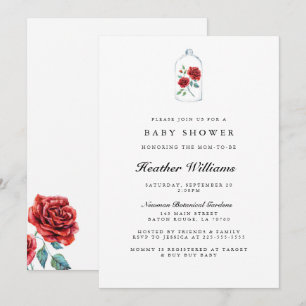 Invitation Baby shower de rose rouge enchanté