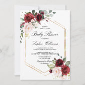 Invitation Baby shower de roses roses bleues et bordeaux (Devant)