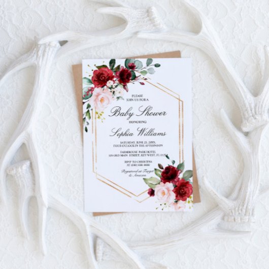 Invitation Baby shower de roses roses bleues et bordeaux