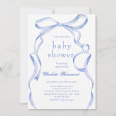 Invitation Baby shower de ruban bleu aquarelle (Devant)