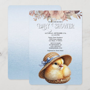 Invitation Baby shower de ruban bleu petit poussin