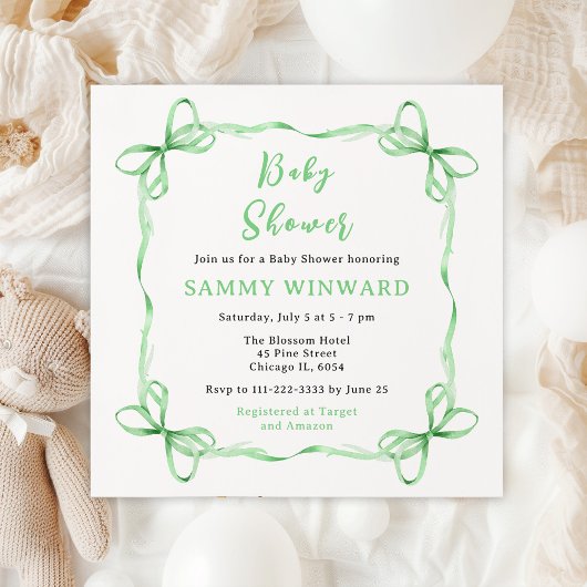 Invitation Baby shower de ruban Coquette vert