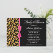 Invitation Baby shower de ruban imprimé Leopard Motif rose (Debout devant)