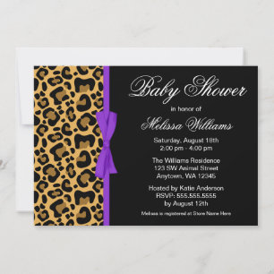 Invitation Baby shower de ruban imprimé Leopard Motif violet