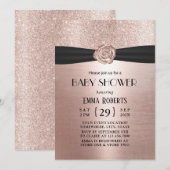 Invitation Baby shower de ruban noir Rose de luxe (Devant / Derrière)