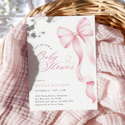 Invitation Baby shower de ruban rose Bow