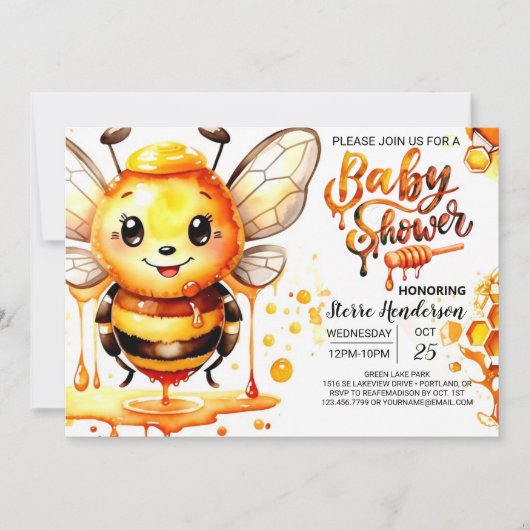 Invitation Baby shower de ruche aquarelle (Devant)