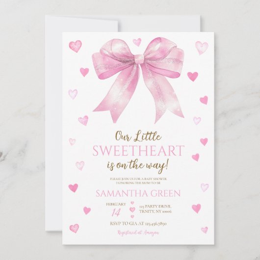 Invitation Baby shower de Saint Valentin Pink Bow (Devant)
