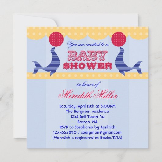 Invitation Baby shower de scellement de cirque (Devant)