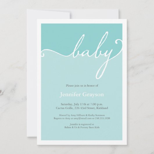 Invitation Baby shower de script Aqua Calligraphie moderne (Devant)