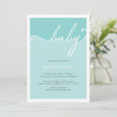 Invitation Baby shower de script Aqua Calligraphie moderne (Debout devant)