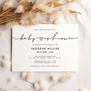 Invitation Baby shower de script blanc mignon