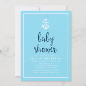 Invitation Baby shower de script bleu Ancre (Devant)