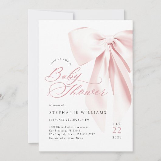 Invitation Baby shower de script Bow rose (Devant)