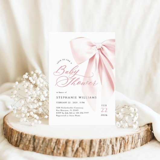 Invitation Baby shower de script Bow rose