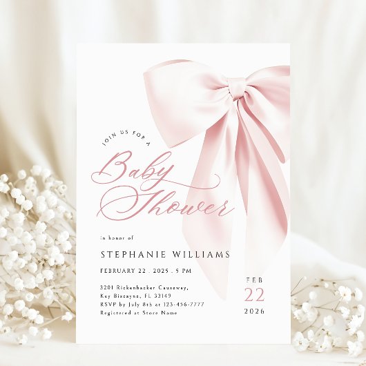 Invitation Baby shower de script Bow rose