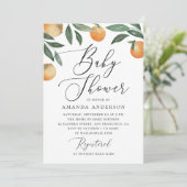 Invitation Baby shower de script d'agrumes oranges fleuris d' (Debout devant)