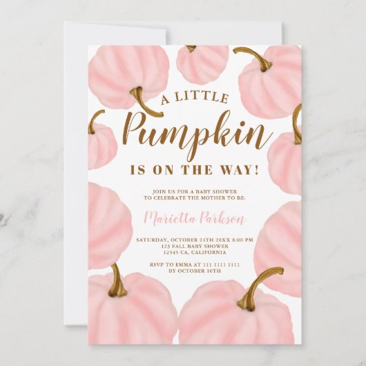 Invitation Baby shower de script d'automne Pink Little citrou (Devant)