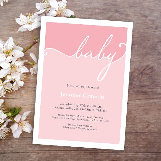 Invitation Baby shower de script de calligraphie rose moderne