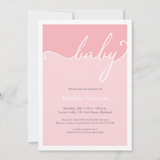 Invitation Baby shower de script de calligraphie rose moderne (Devant)