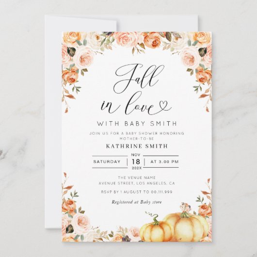 Invitation baby shower de script de chute d'amour (Devant)
