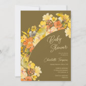 Invitation Baby shower de script de fleurs jaunes boho d'auto (Devant)