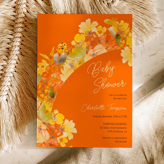 Invitation Baby shower de script de fleurs jaunes boho d'auto