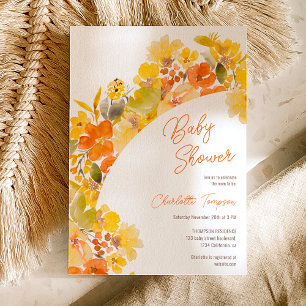 Invitation Baby shower de script de fleurs jaunes boho d'auto