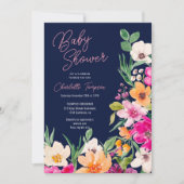 Invitation Baby shower de script de fleurs sauvages vives (Devant)