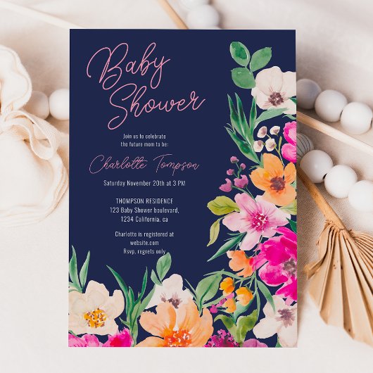 Invitation Baby shower de script de fleurs sauvages vives