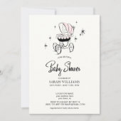 Invitation Baby shower de script de la poussette d'aquarelle  (Devant)