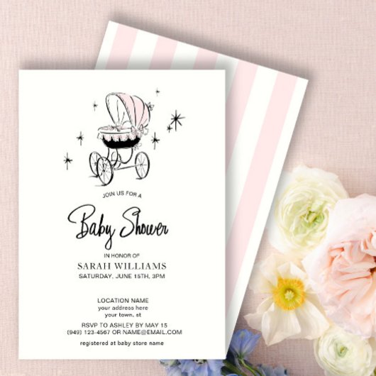 Invitation Baby shower de script de la poussette d'aquarelle 